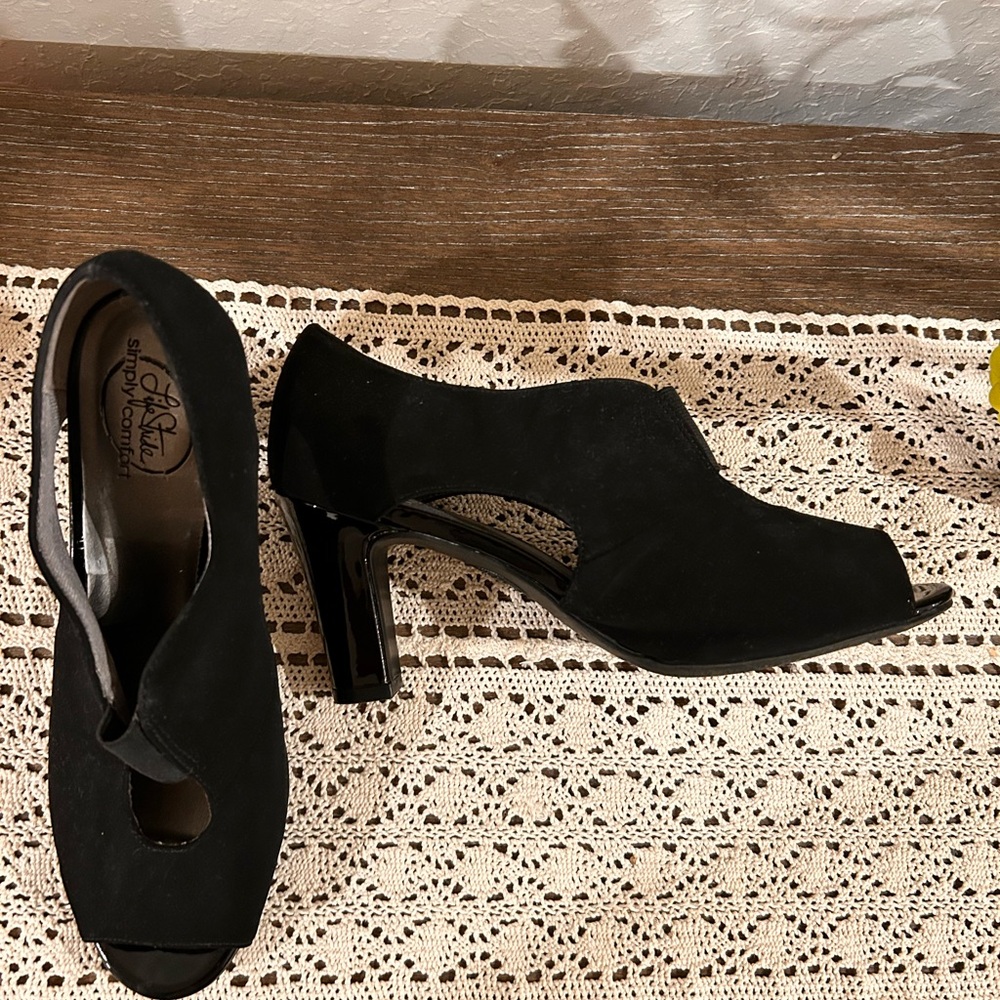 J.Renee Black Suede Cutout Heels